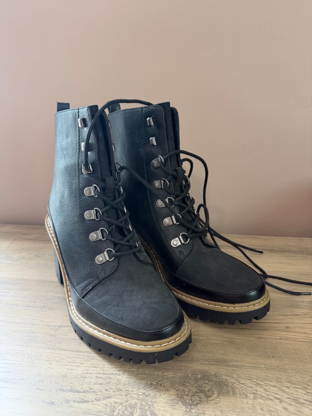 a new day Black Lace-Up Lug Heel Boots